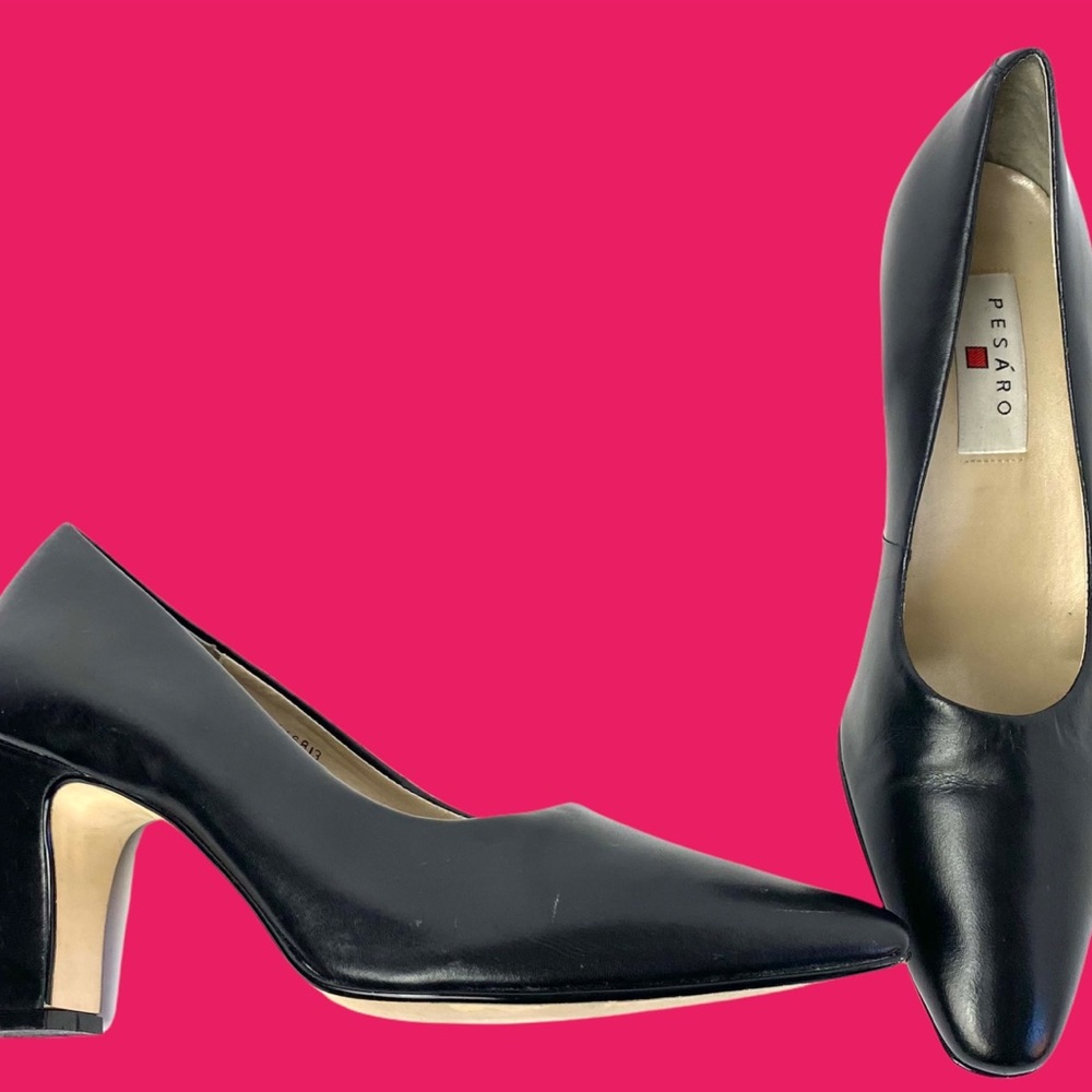 BLACK LEATHER UPPER CLASSIC PUMP THICK 3 INCH LUCY HEEL [79]
